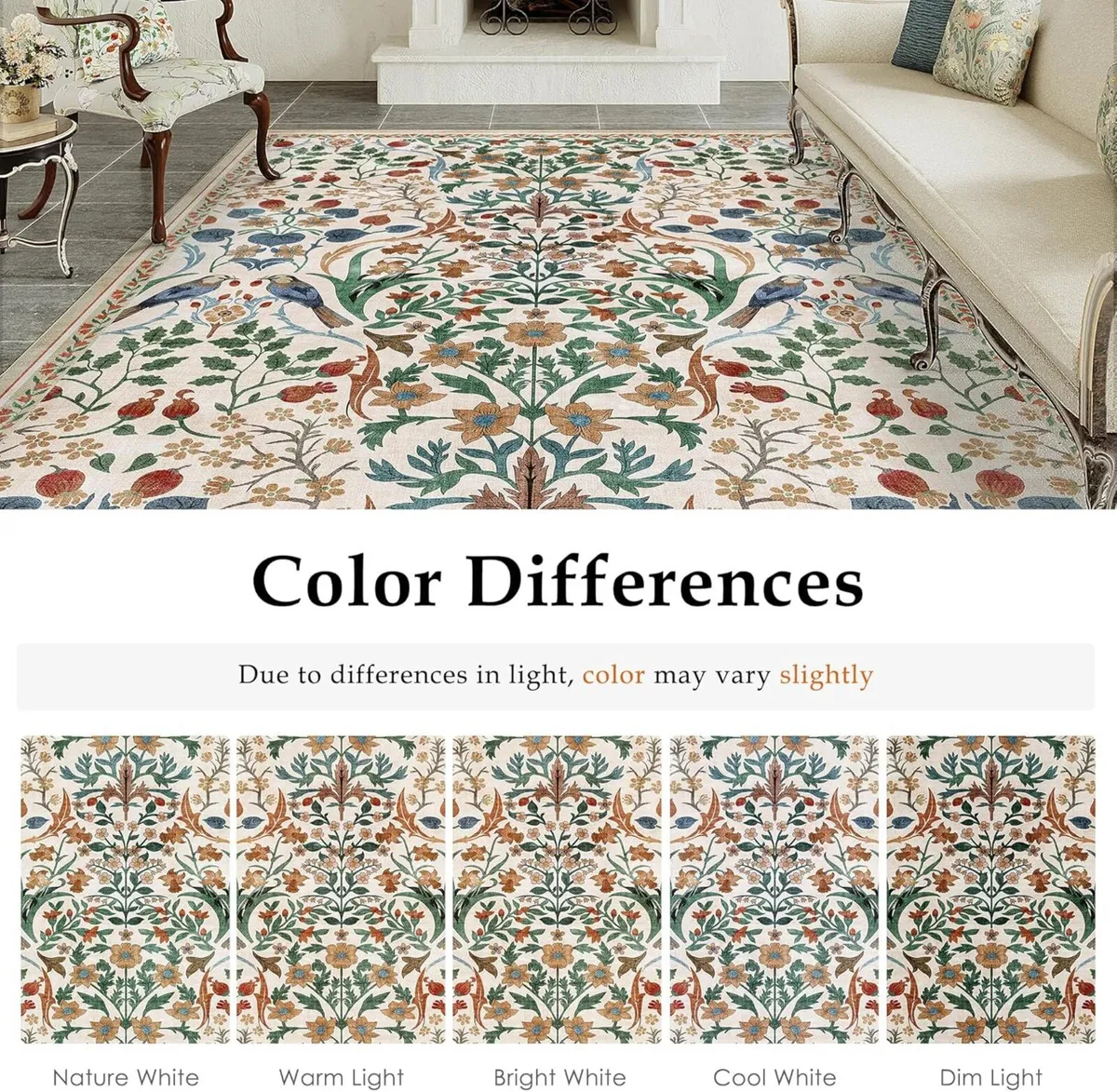 Rugs Living Room 200x300 cm Floral Washable Non - Image 2