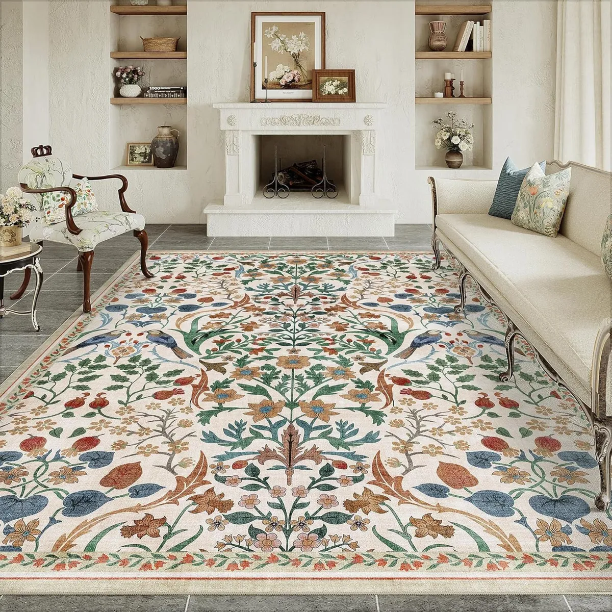 Rugs Living Room 200x300 cm Floral Washable Non - Image 1