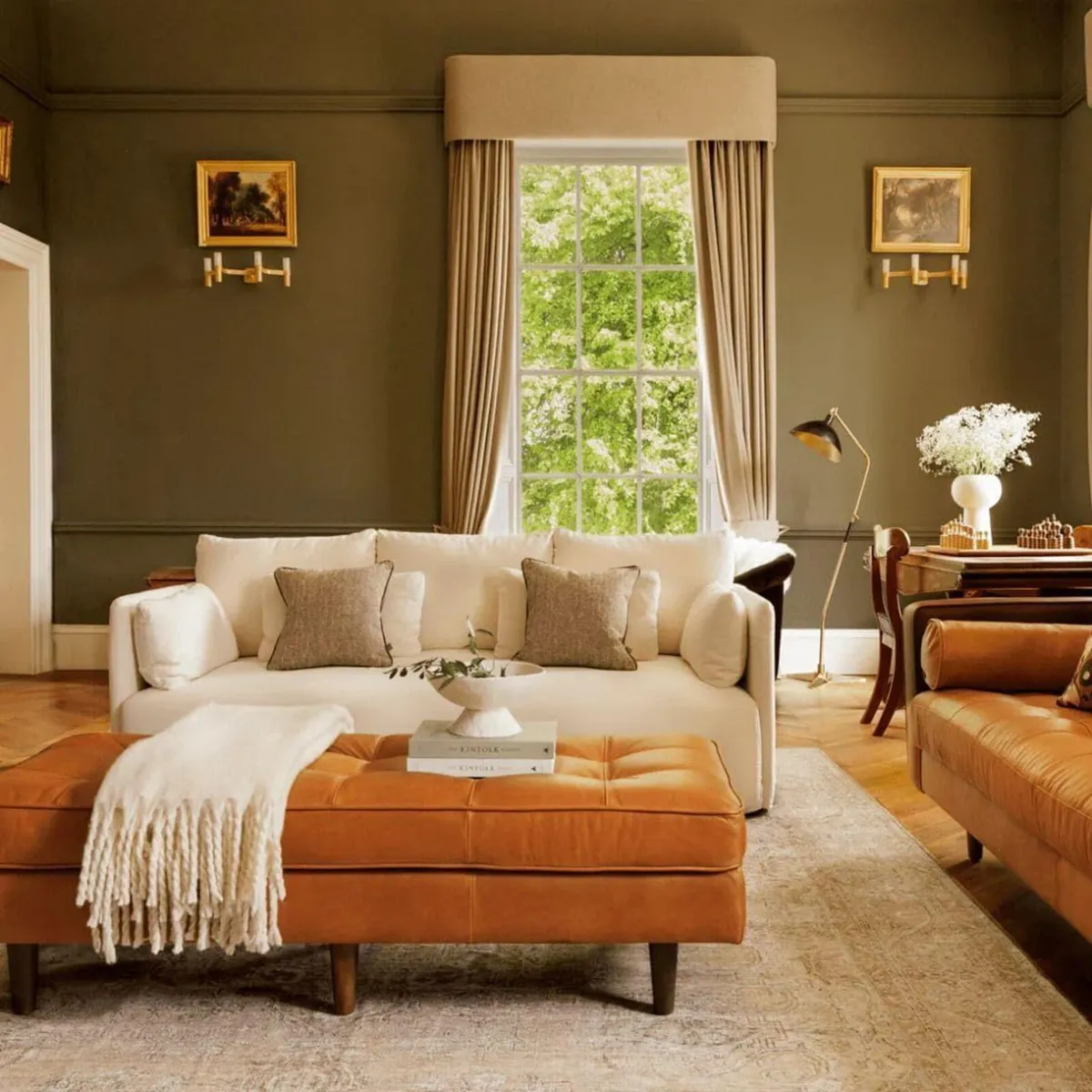 Washable Medallion Area Rug Beige Liquid Repellent - Image 2