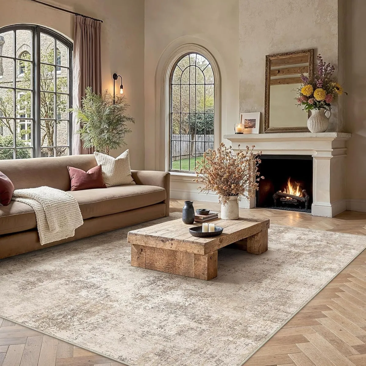 Brown Abstract Area Rug Living Room Extra Large - Image 1