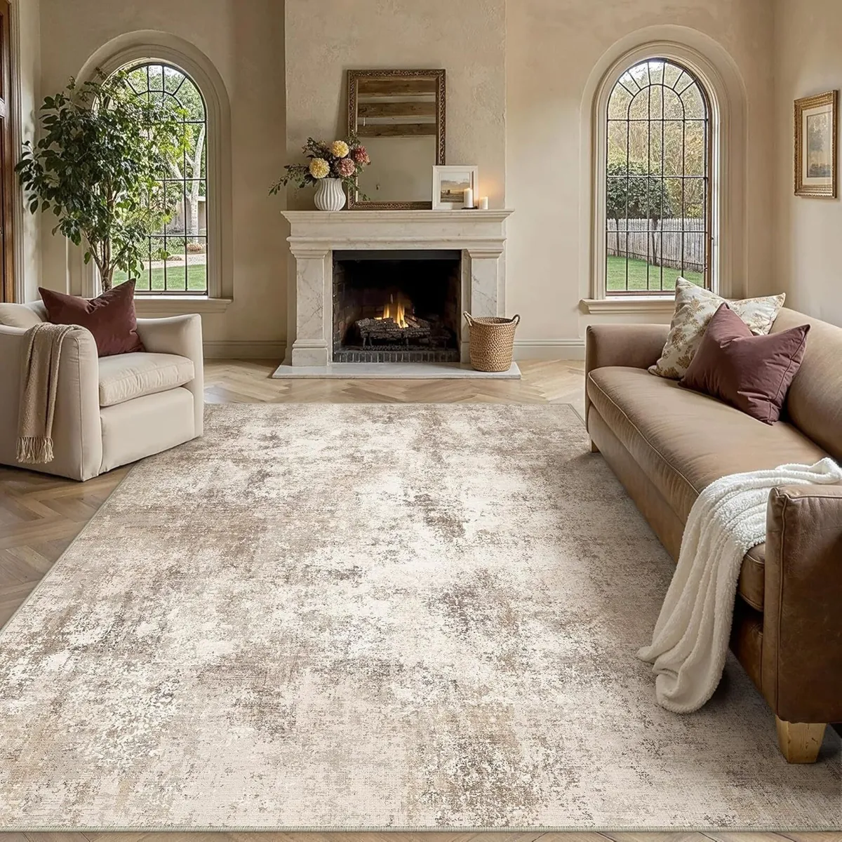Brown Abstract Area Rug Living Room Extra Large - Image 4