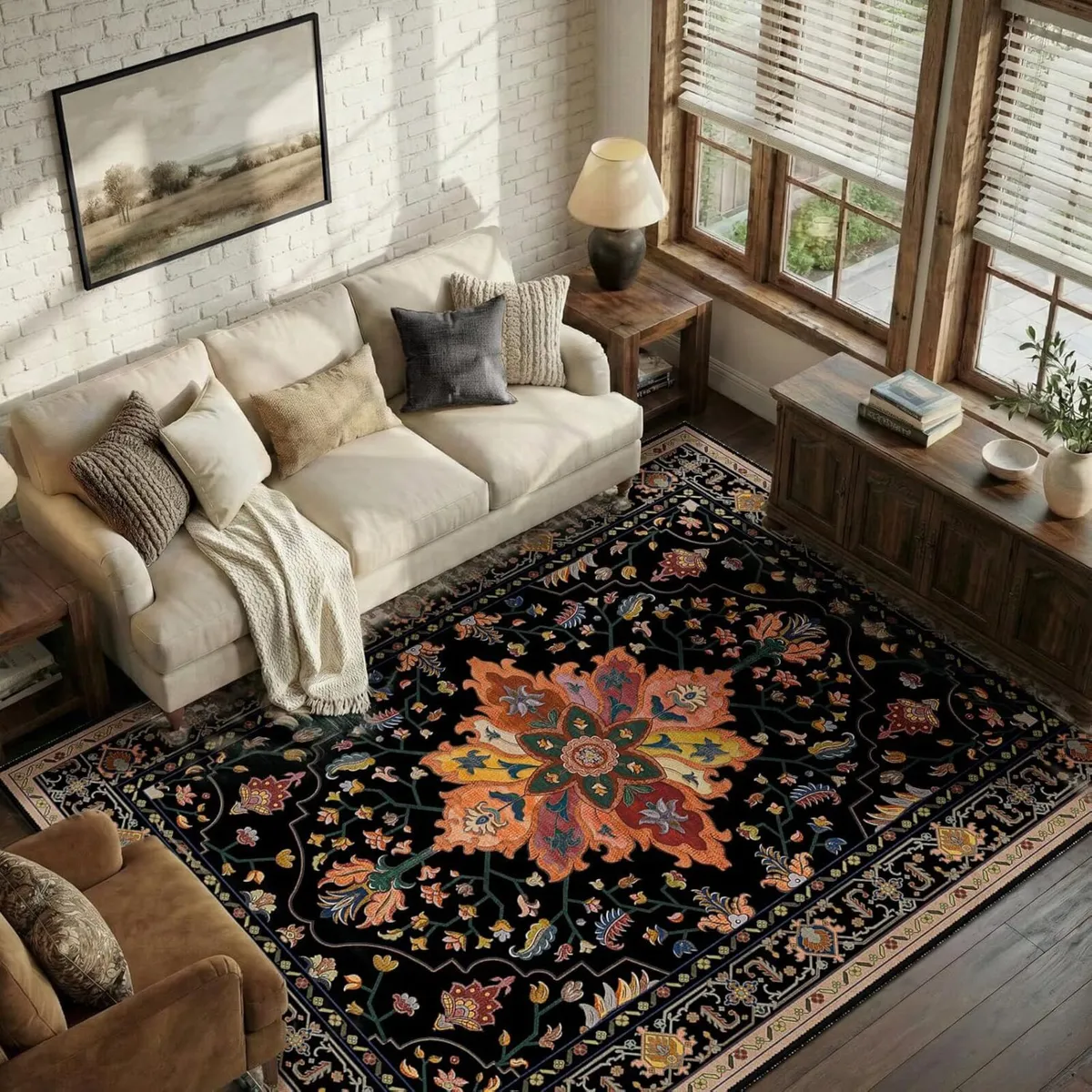 Area Rugs 6'x9' Washable Non-Slip Floral Vintage - Image 1