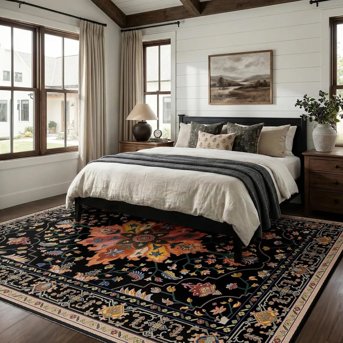 Area Rugs 6'x9' Washable Non-Slip Floral Vintage - Image 2