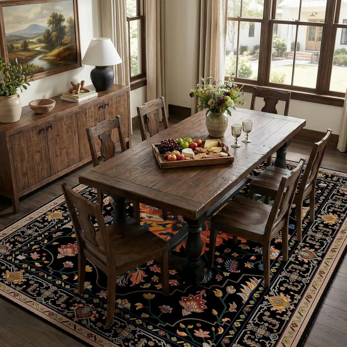 Area Rugs 6'x9' Washable Non-Slip Floral Vintage - Image 3