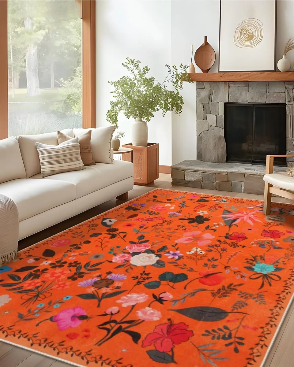 Rugs for Living Room Floral 5x7 Non Slip Machine - Image 2