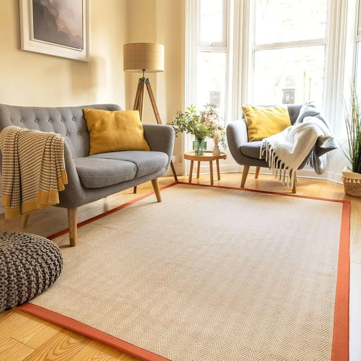 Natural Herringbone Orange Terracotta Cotton - Image 1