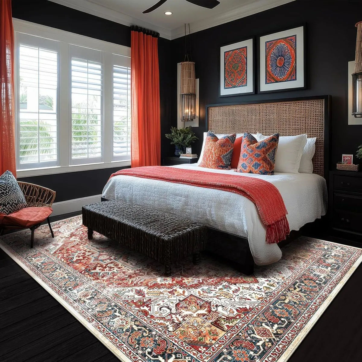 Living Room Rug Orange/Red Washable Area Rugs for - Image 1