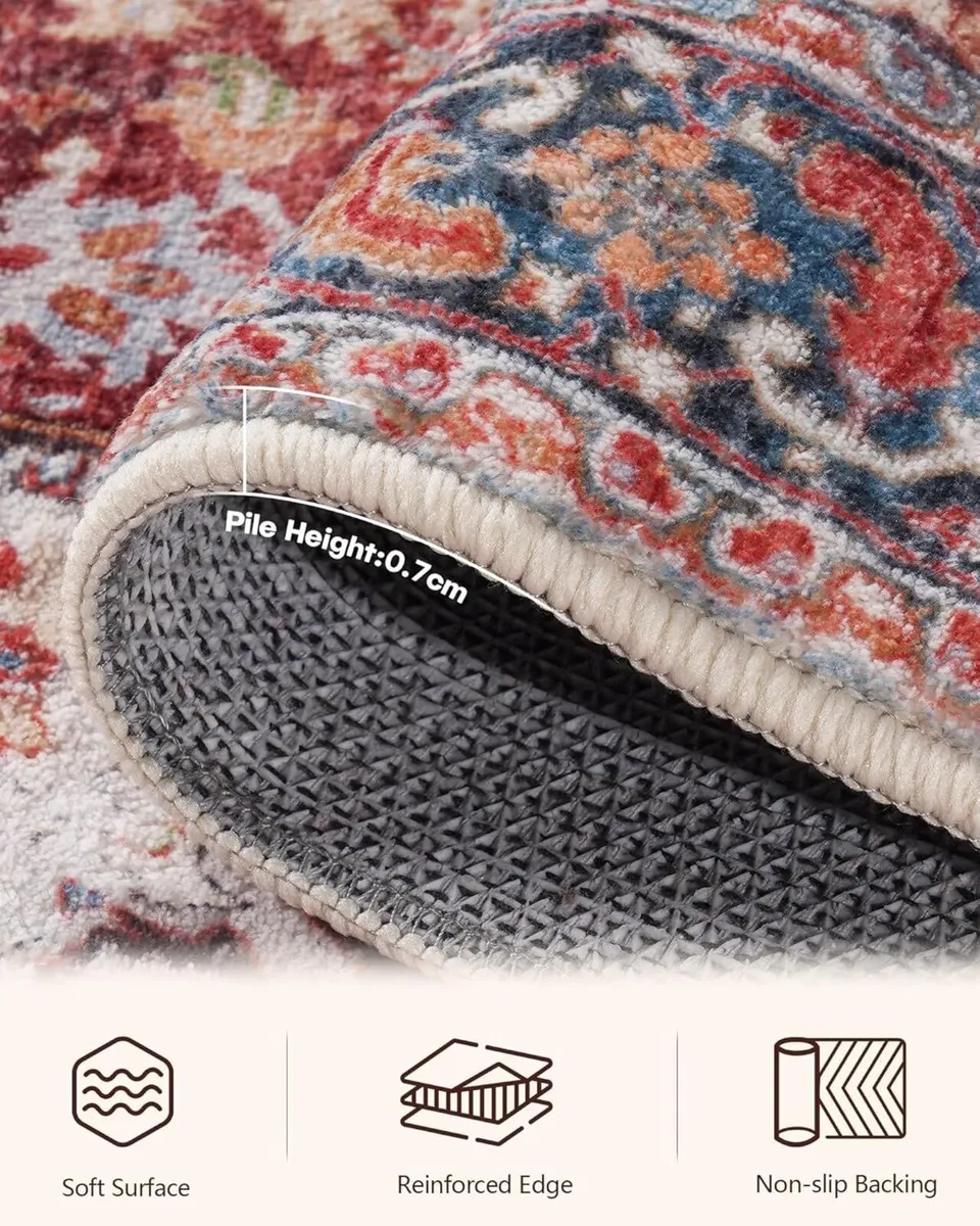 Living Room Rug Orange/Red Washable Area Rugs for - Image 3