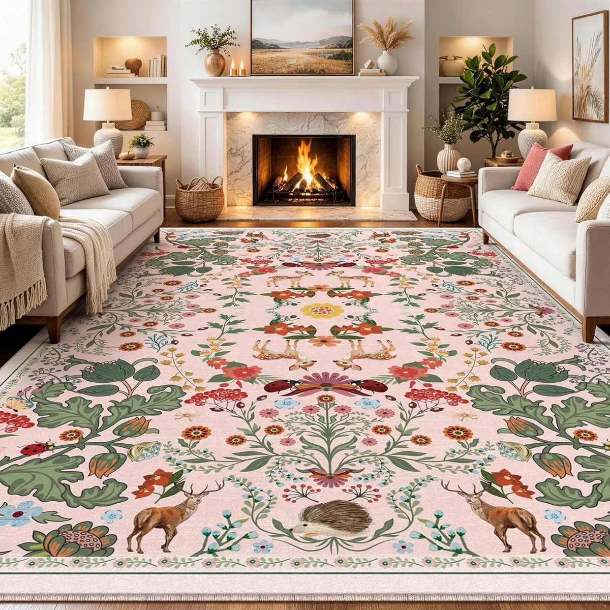 Pink Rugs Living Room 160x230 cm Large Low Pile - Image 1