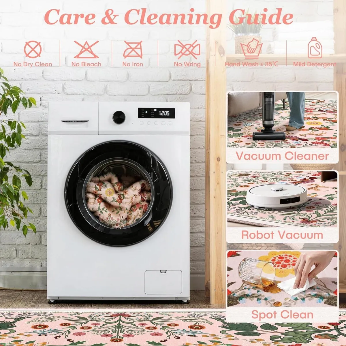 Pink Rugs Living Room 160x230 cm Large Low Pile - Image 4