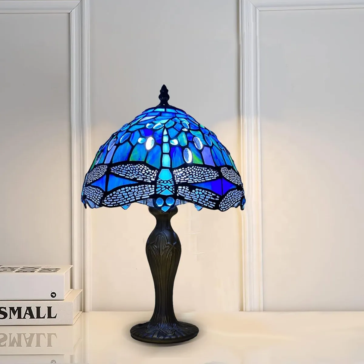 Tiffany Table Lamp Handcrafted Blue Dragonfly - Image 2