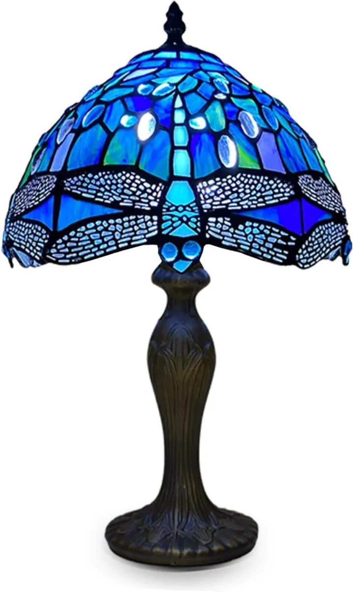 Tiffany Table Lamp Handcrafted Blue Dragonfly - Image 1