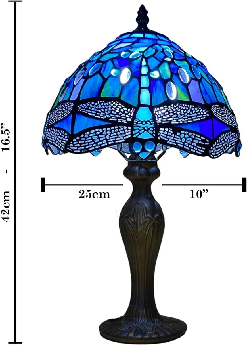 Tiffany Table Lamp Handcrafted Blue Dragonfly - Image 3