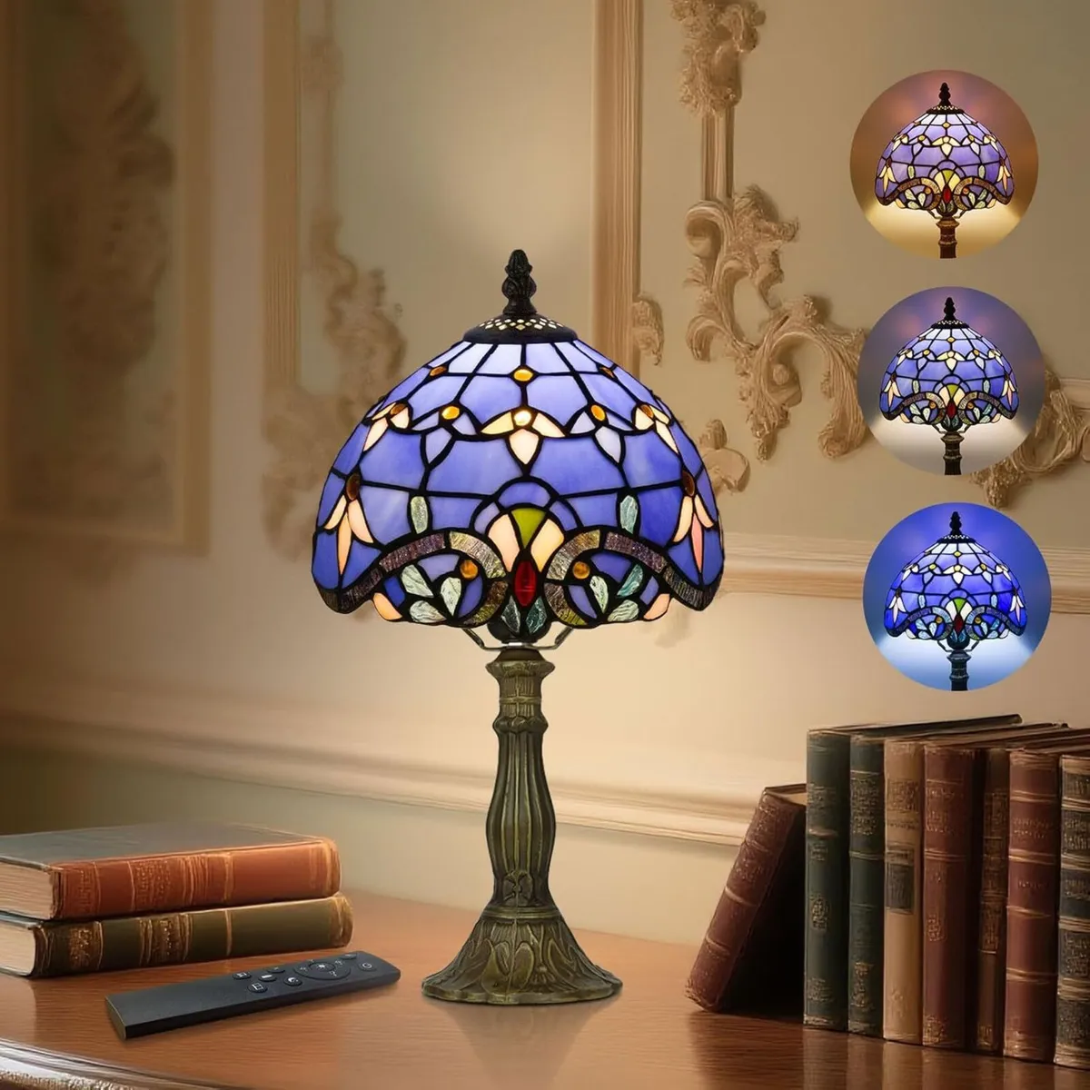 Tiffany Style Table Lamp for Bedroom - Remote - Image 1