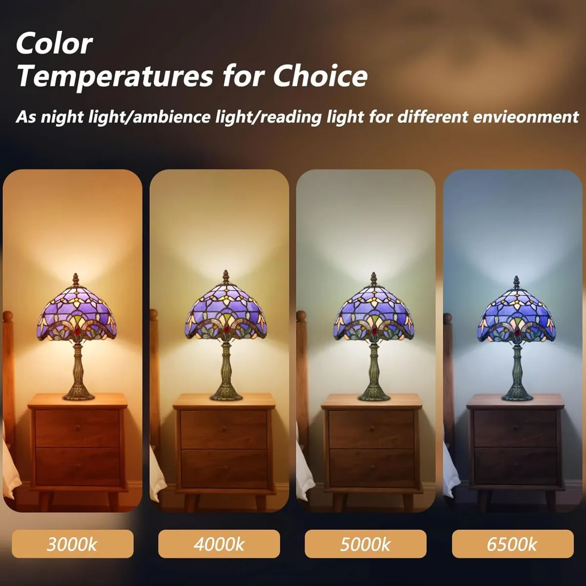 Tiffany Style Table Lamp for Bedroom - Remote - Image 3