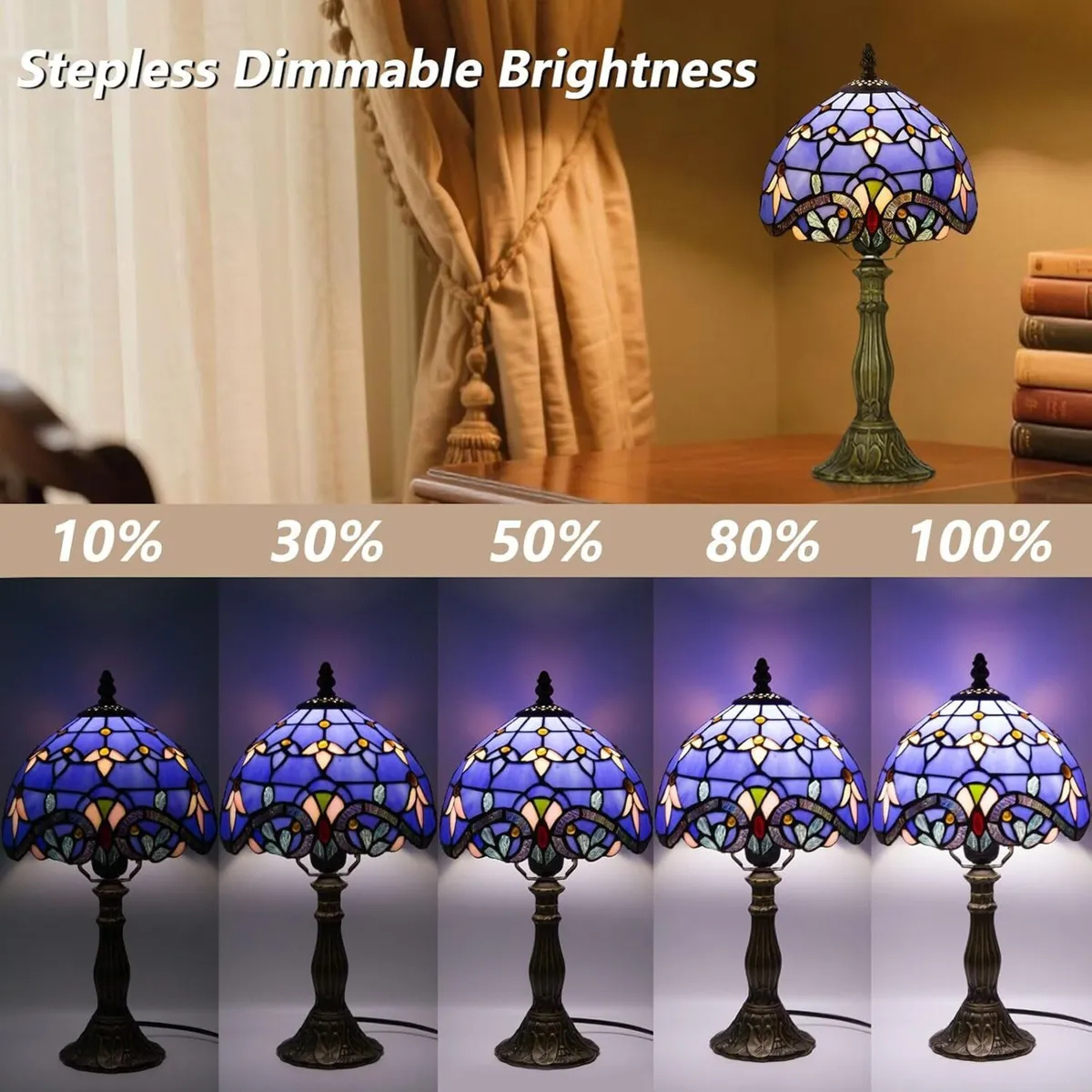 Tiffany Style Table Lamp for Bedroom - Remote - Image 4