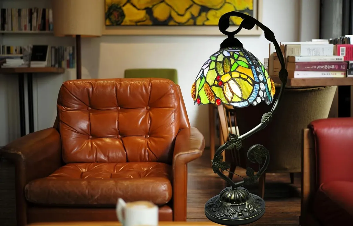 Tiffany Dragonfly Lamp 21x11x8 inches Stained - Image 4