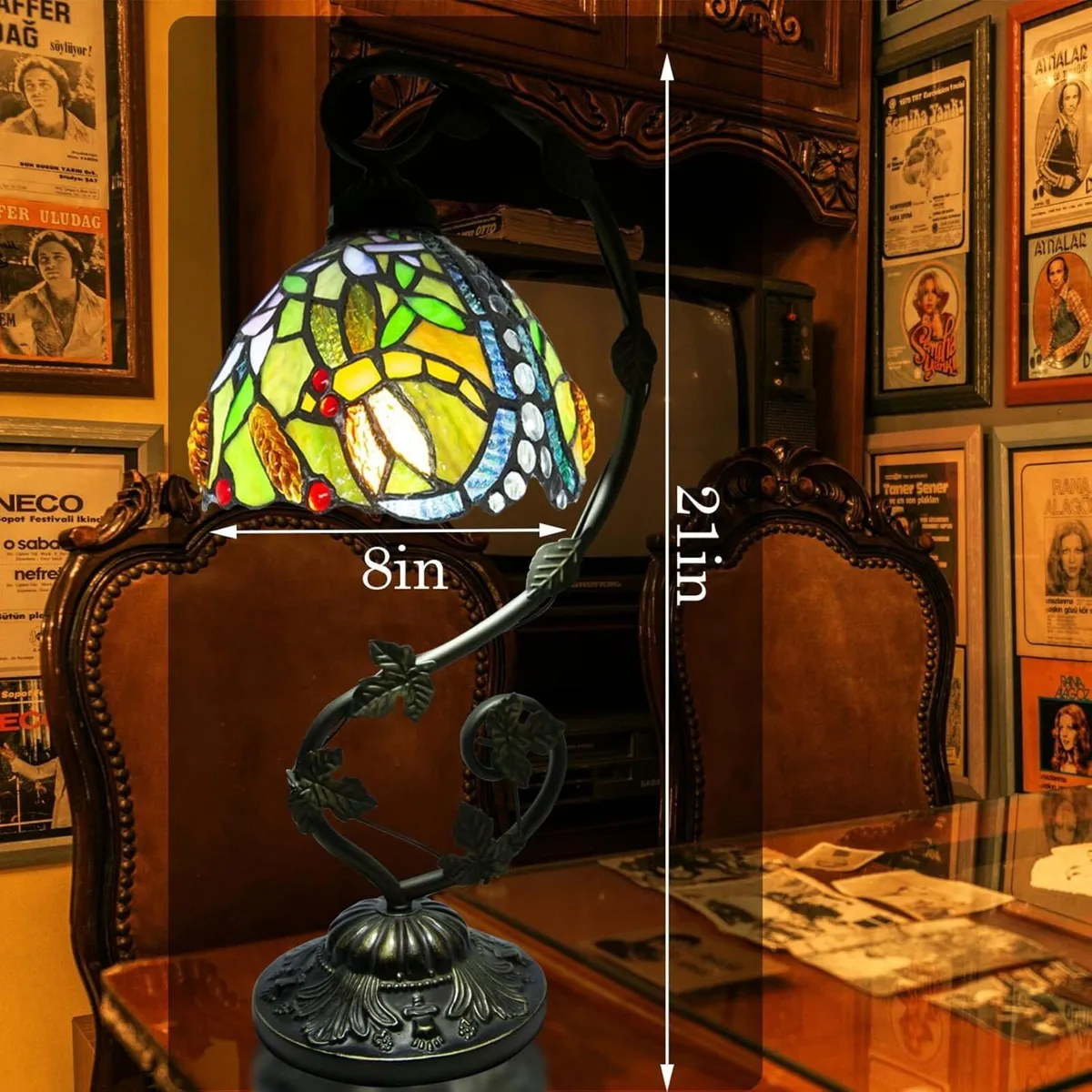 Tiffany Dragonfly Lamp 21x11x8 inches Stained - Image 2