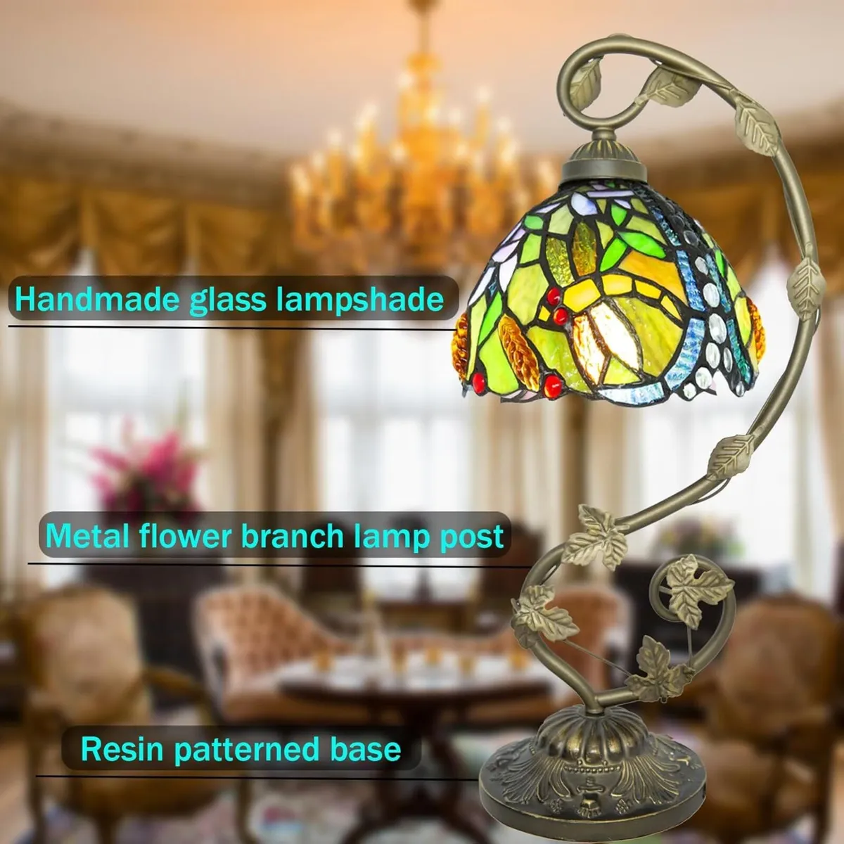 Tiffany Dragonfly Lamp 21x11x8 inches Stained - Image 3