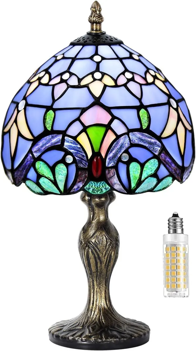 Stained Glass Lamp Table Crystal Bead Style Light - Image 1