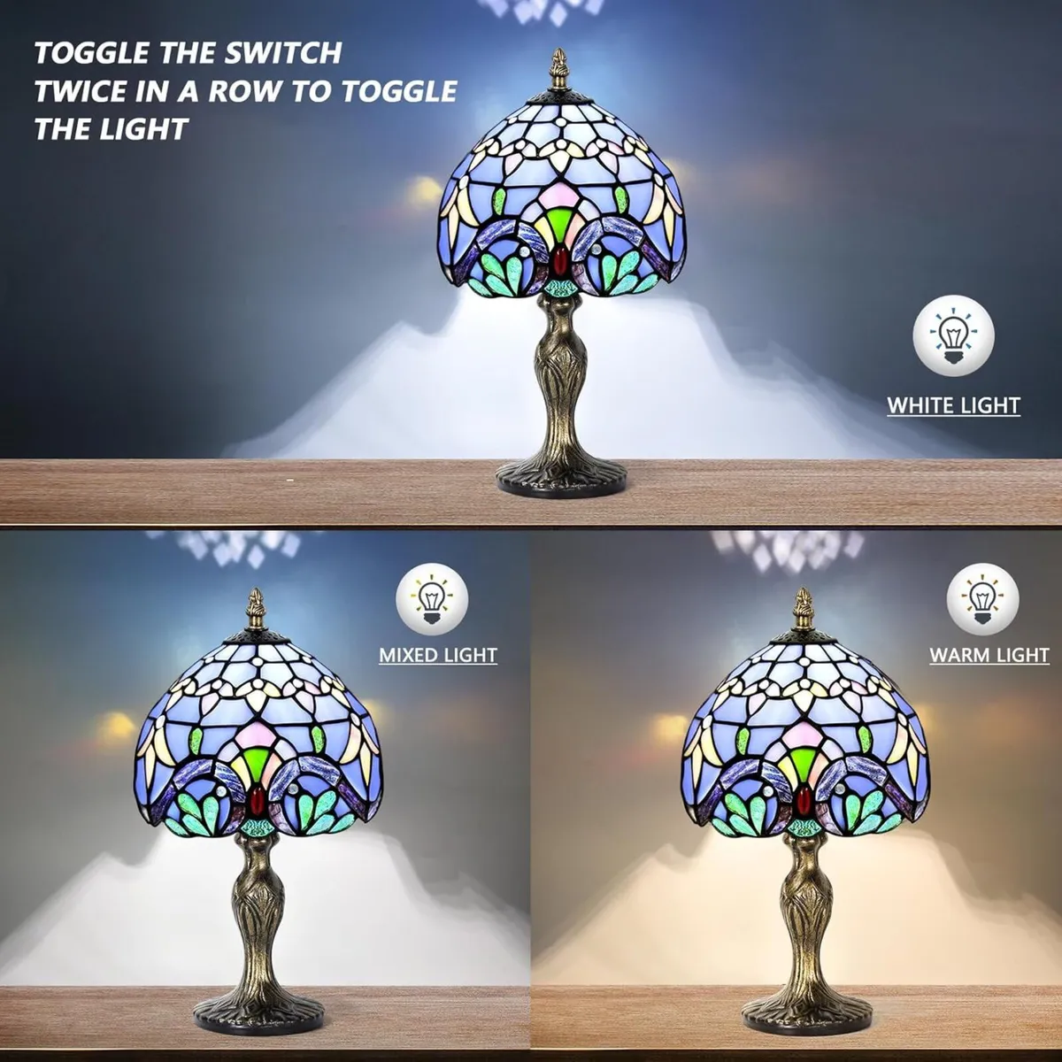 Stained Glass Lamp Table Crystal Bead Style Light - Image 3