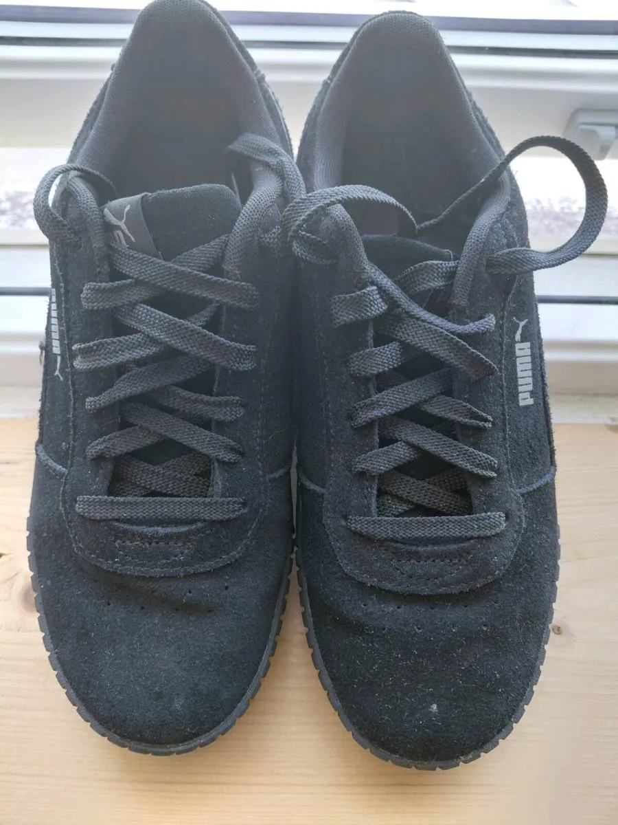 Black velor/velvet Puma trainers - Image 1