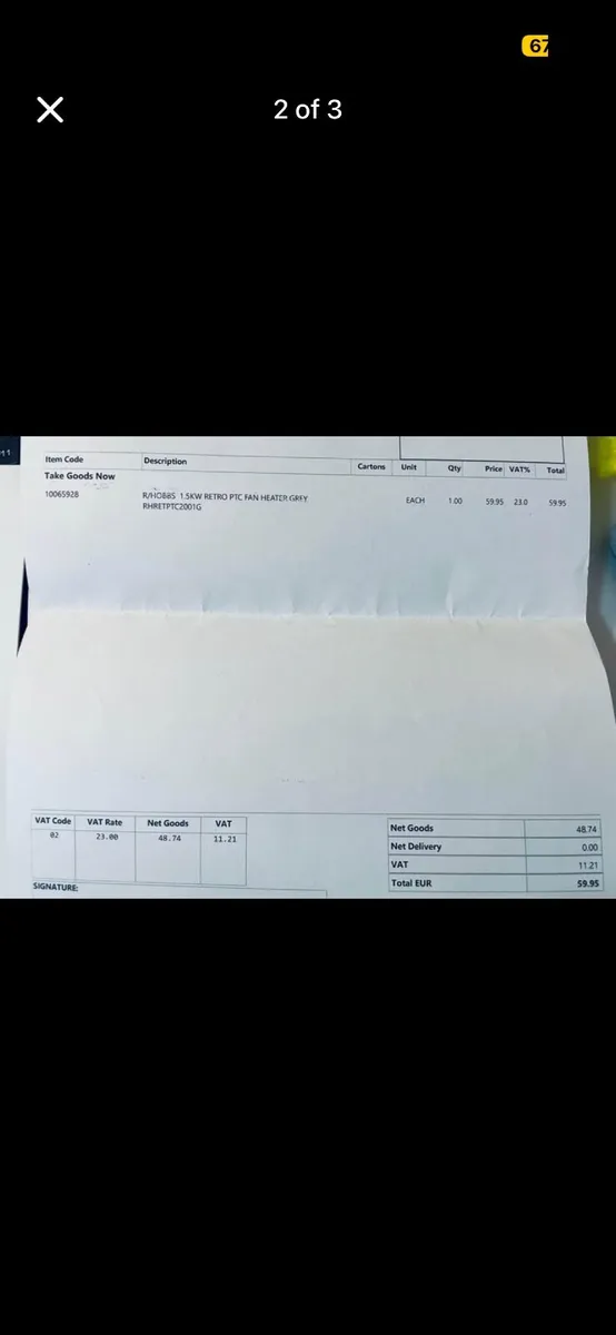 Russell Hobbs Ceramic 1Kw Fan Heater - Image 3