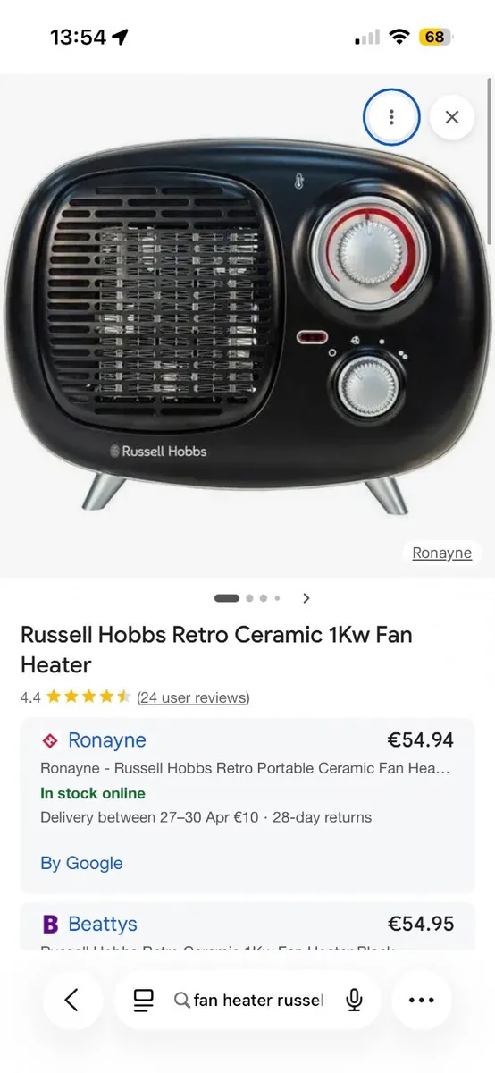 Russell Hobbs Ceramic 1Kw Fan Heater - Image 4