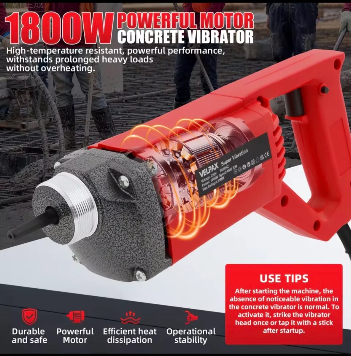Concrete vibrator 1800W, 4000 rpm - Image 2