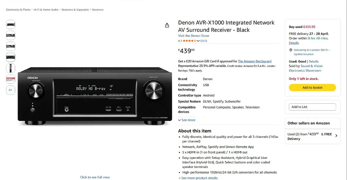 Denon AVR-X1000 surround AV receiver - Image 4