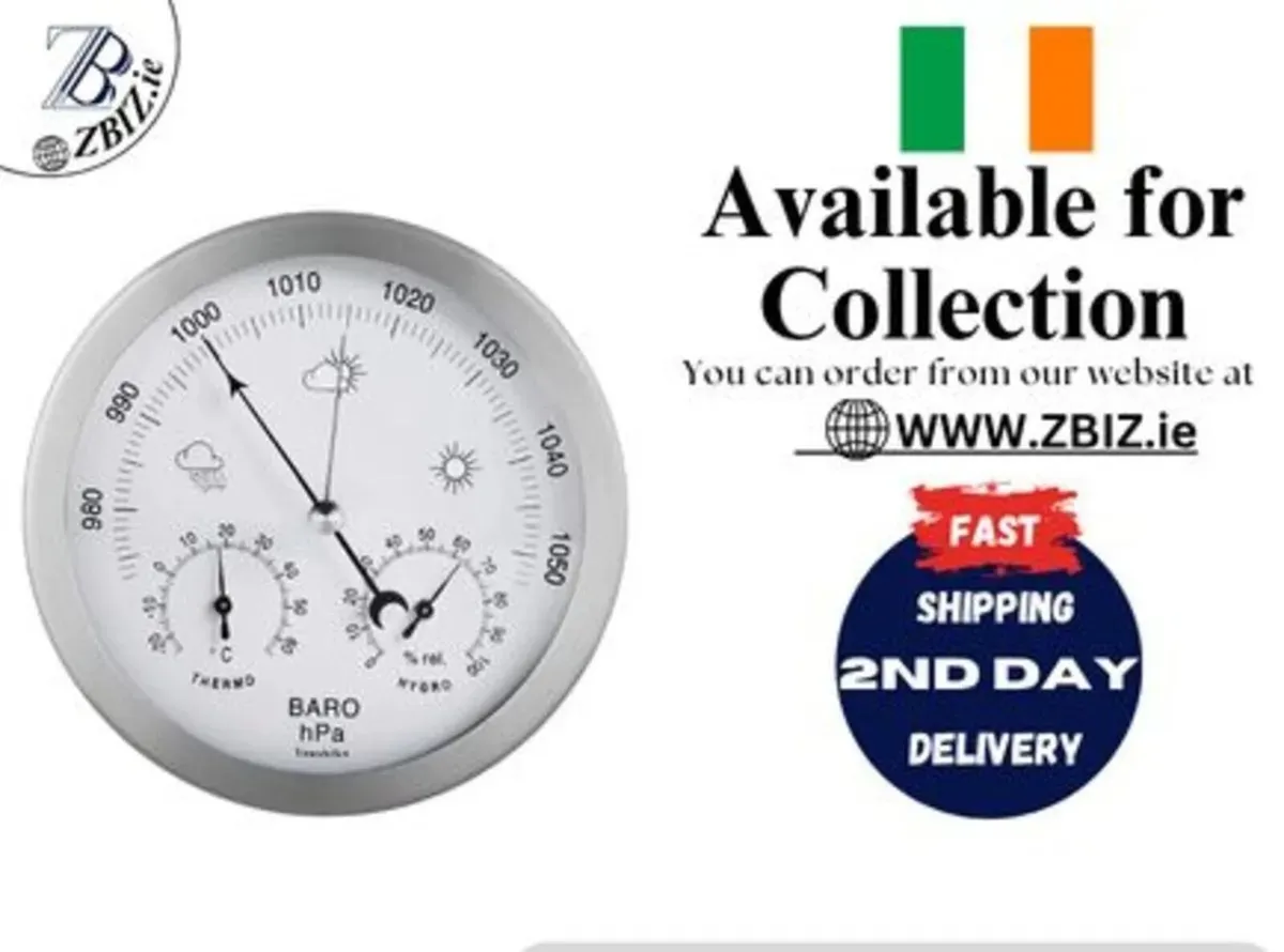 Stainless Steel Analog Barometer, Thermometer - Image 1