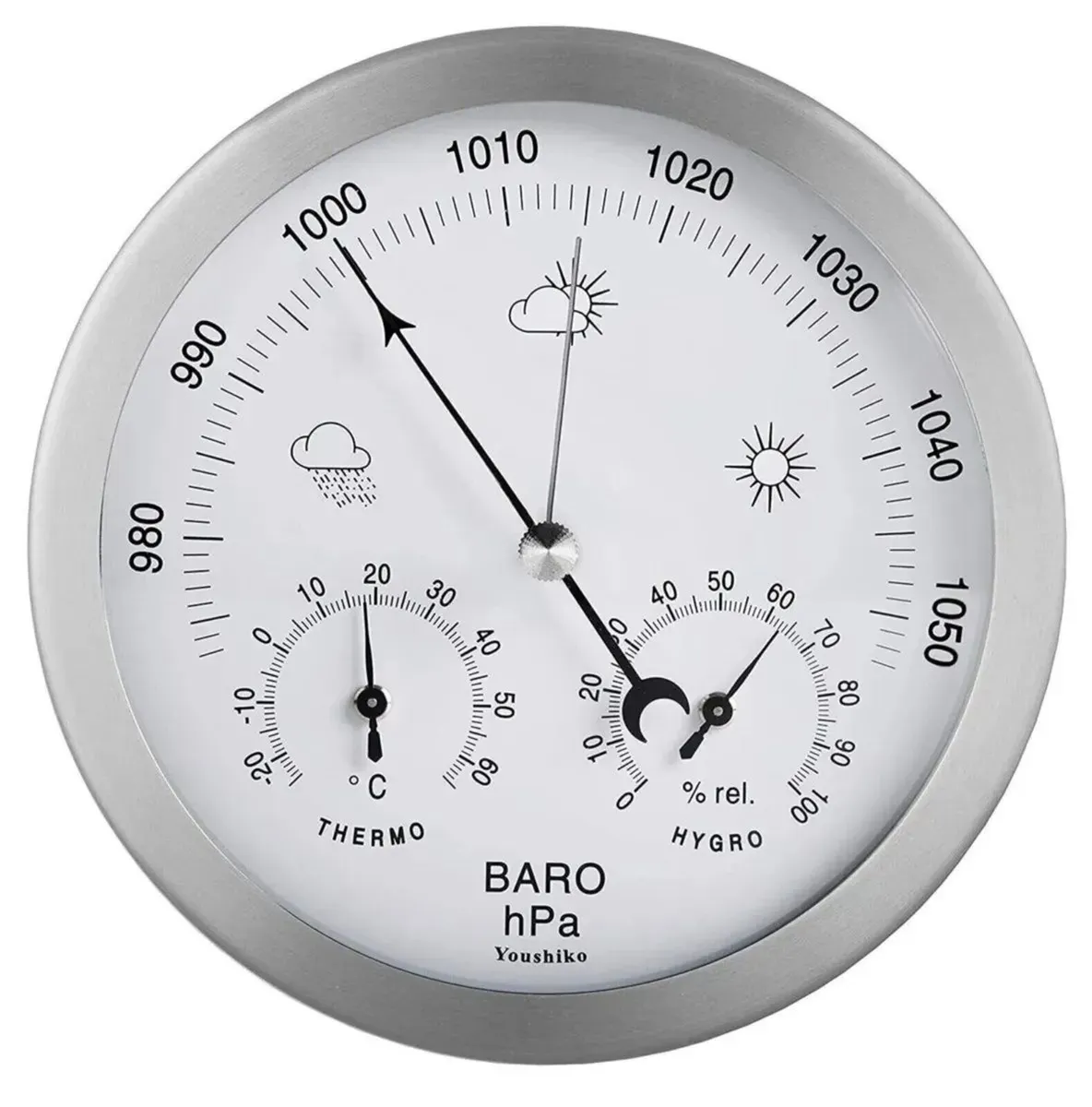 Stainless Steel Analog Barometer, Thermometer - Image 2