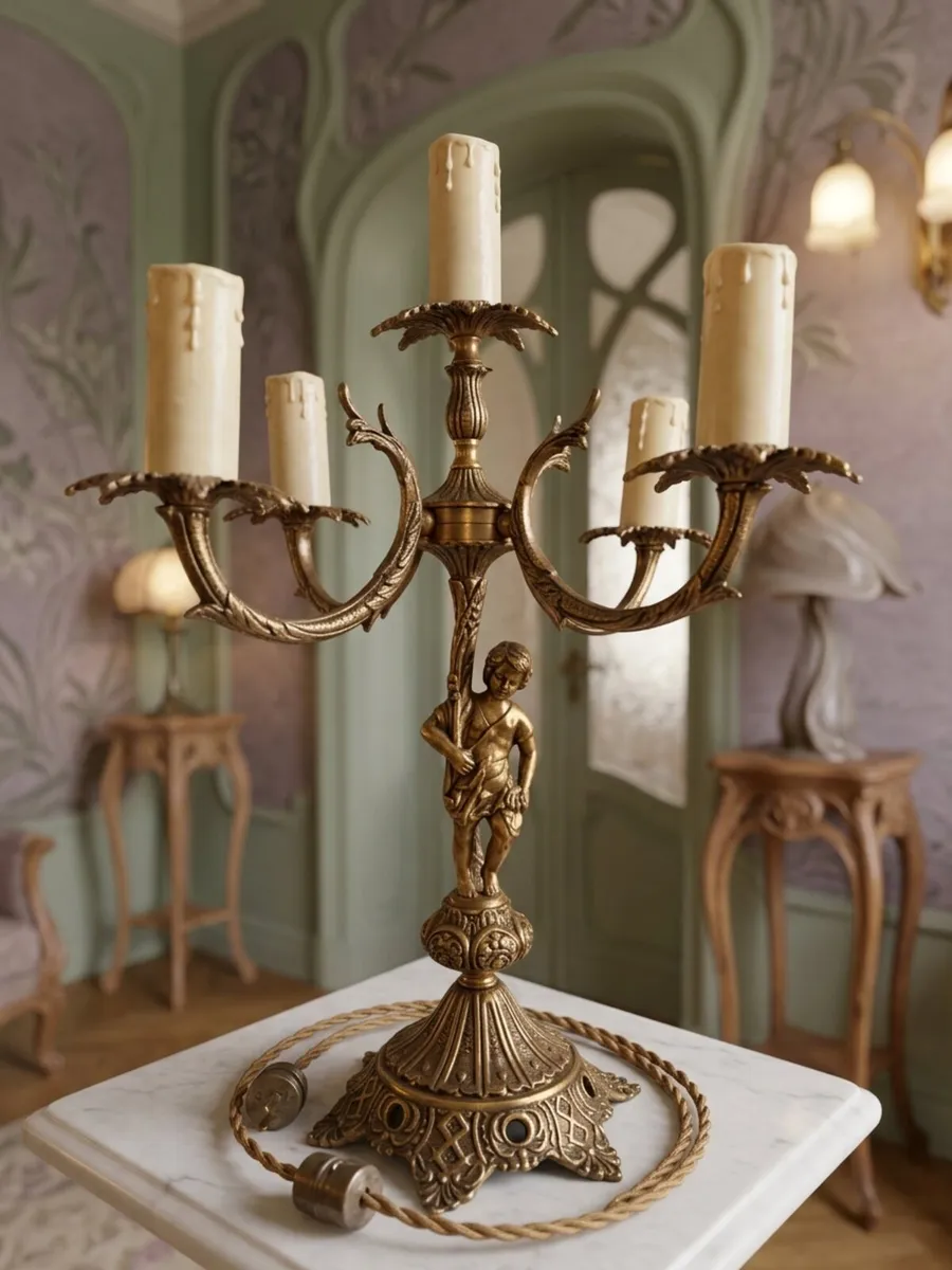 Antique figural brass candleabra - Image 2