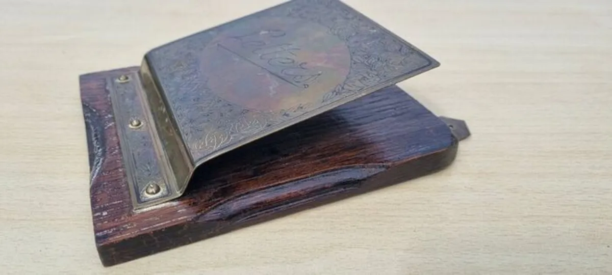 Vintage Brass and Wood Wall Mount Letter Rack - Image 3