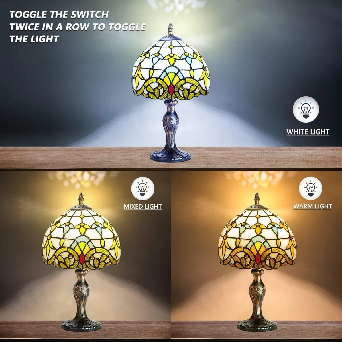 Stained Glass Lamp Crystal Bead Style Table Light - Image 4