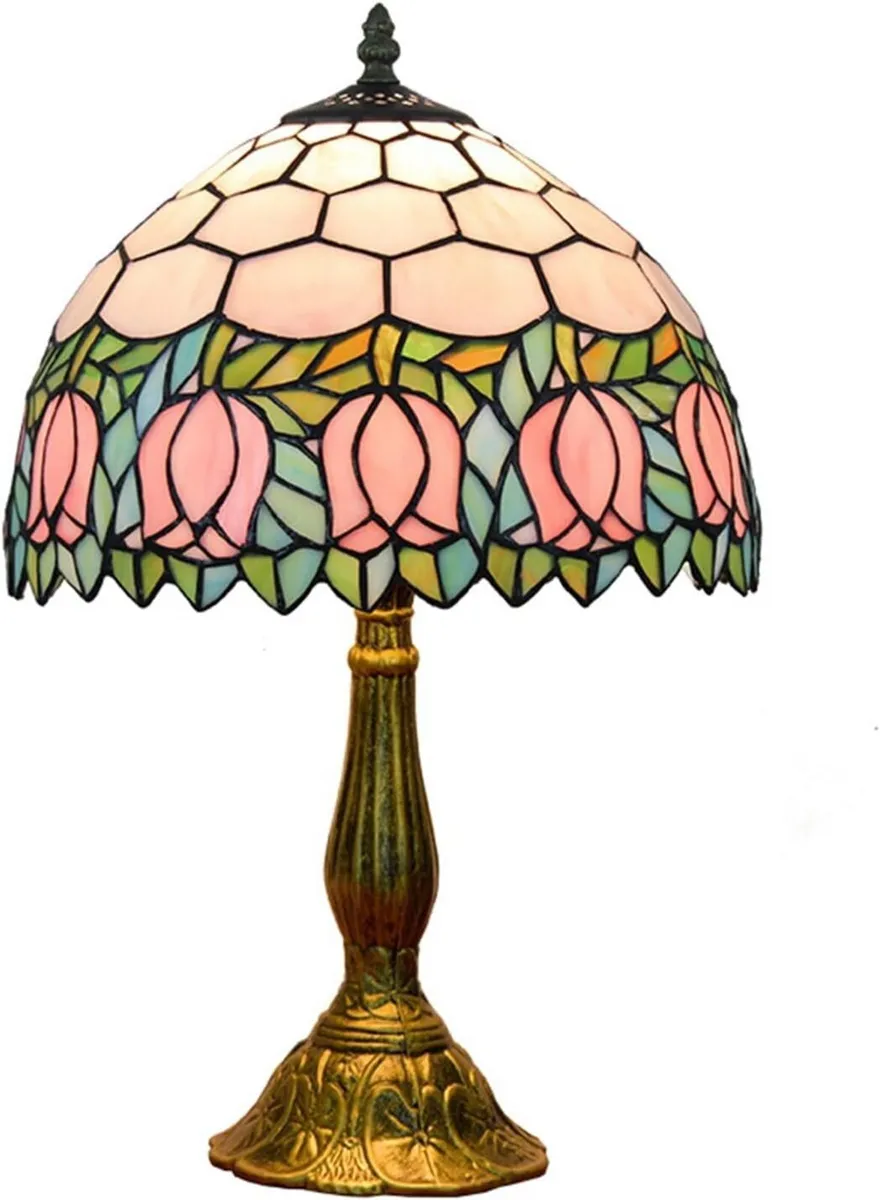Tiffany Lamp Stained Glass Pink Tulip Bedroom - Image 1