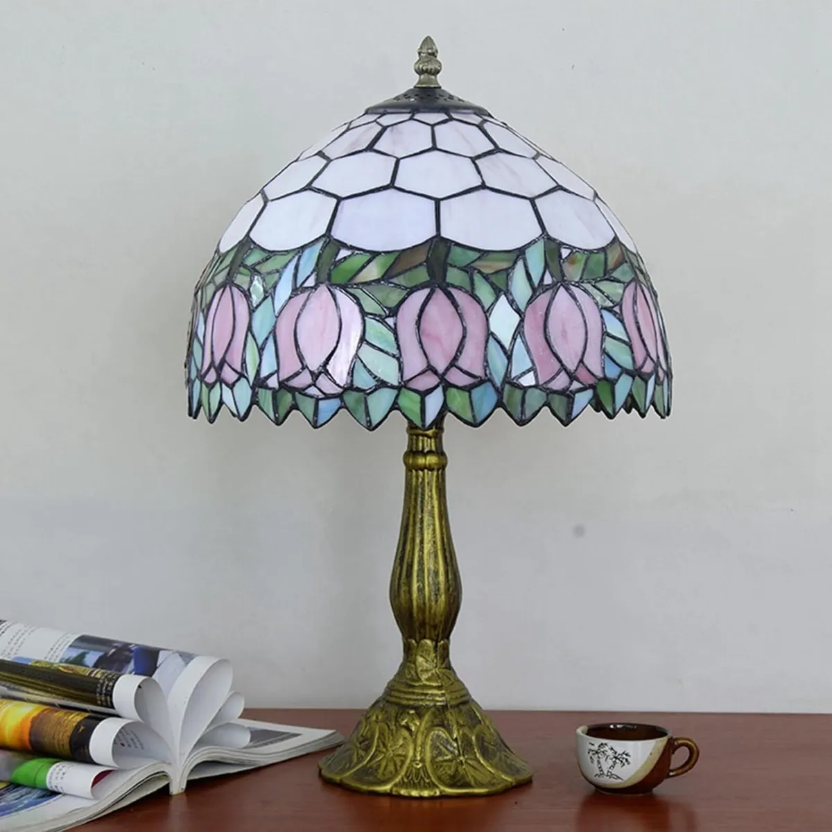Tiffany Lamp Stained Glass Pink Tulip Bedroom - Image 3
