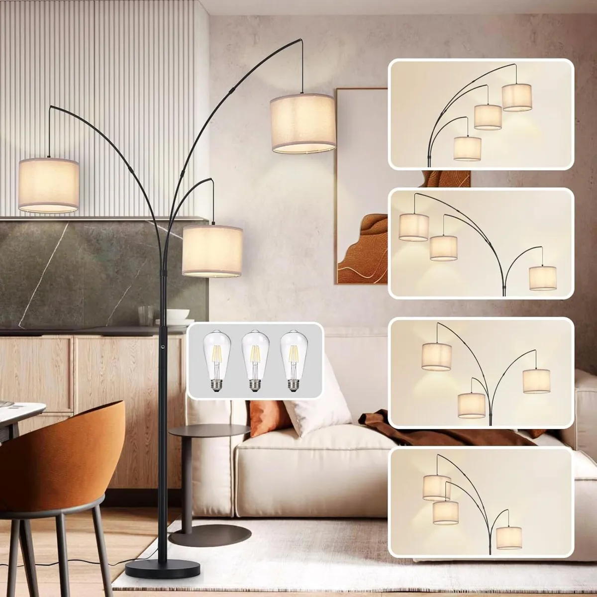 DLLT Modern Floor Lamp for Room: 3-Light Black - Image 1