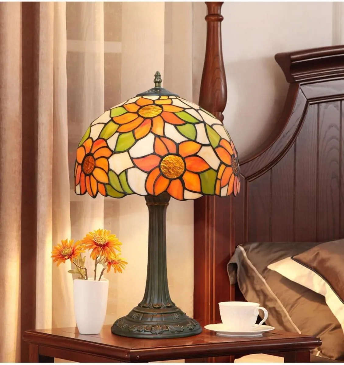 Tiffany Lamp Stained Glass Sunflower Yellow - Image 2