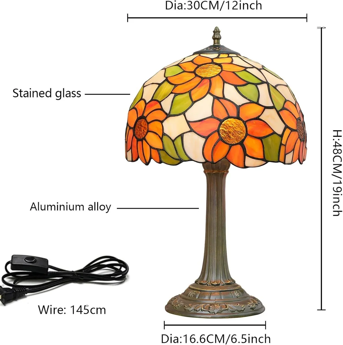 Tiffany Lamp Stained Glass Sunflower Yellow - Image 4