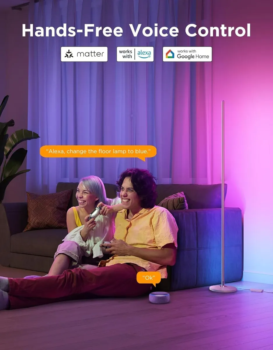 RGBIC Floor Lamp Gold LED Corner Works with Alexa - Image 3