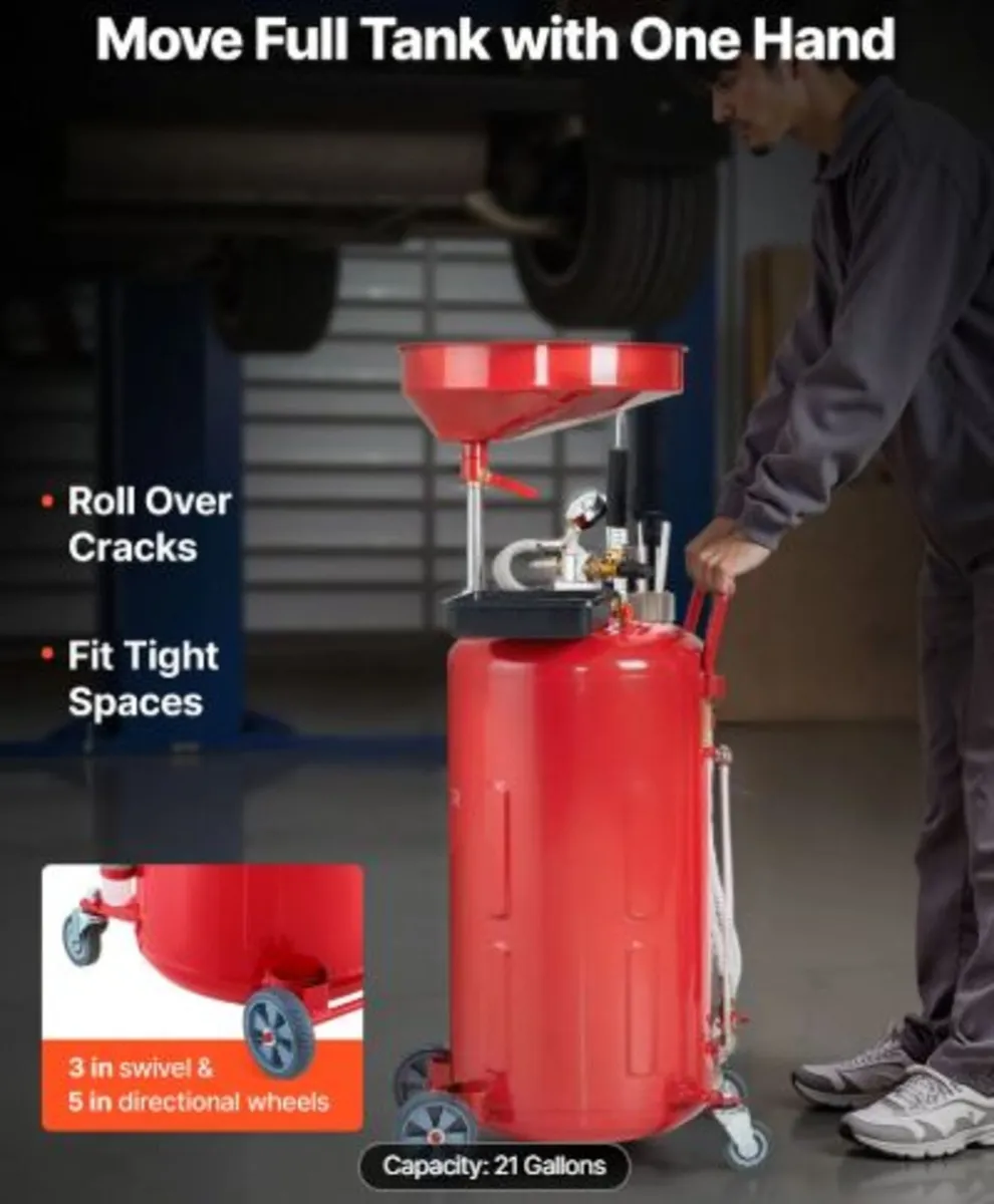 79.5L Waste Oil Drain Tank, Air Operated Portable - Image 3