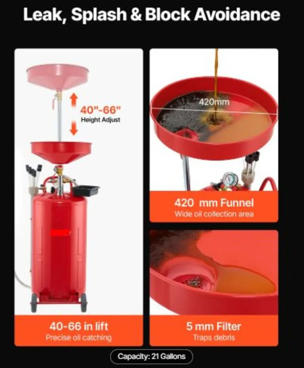 79.5L Waste Oil Drain Tank, Air Operated Portable - Image 4