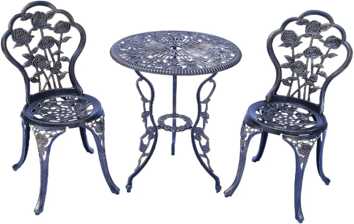 Outdoor Furniture Bistro Set with Rose Pattern 1 - Image 1