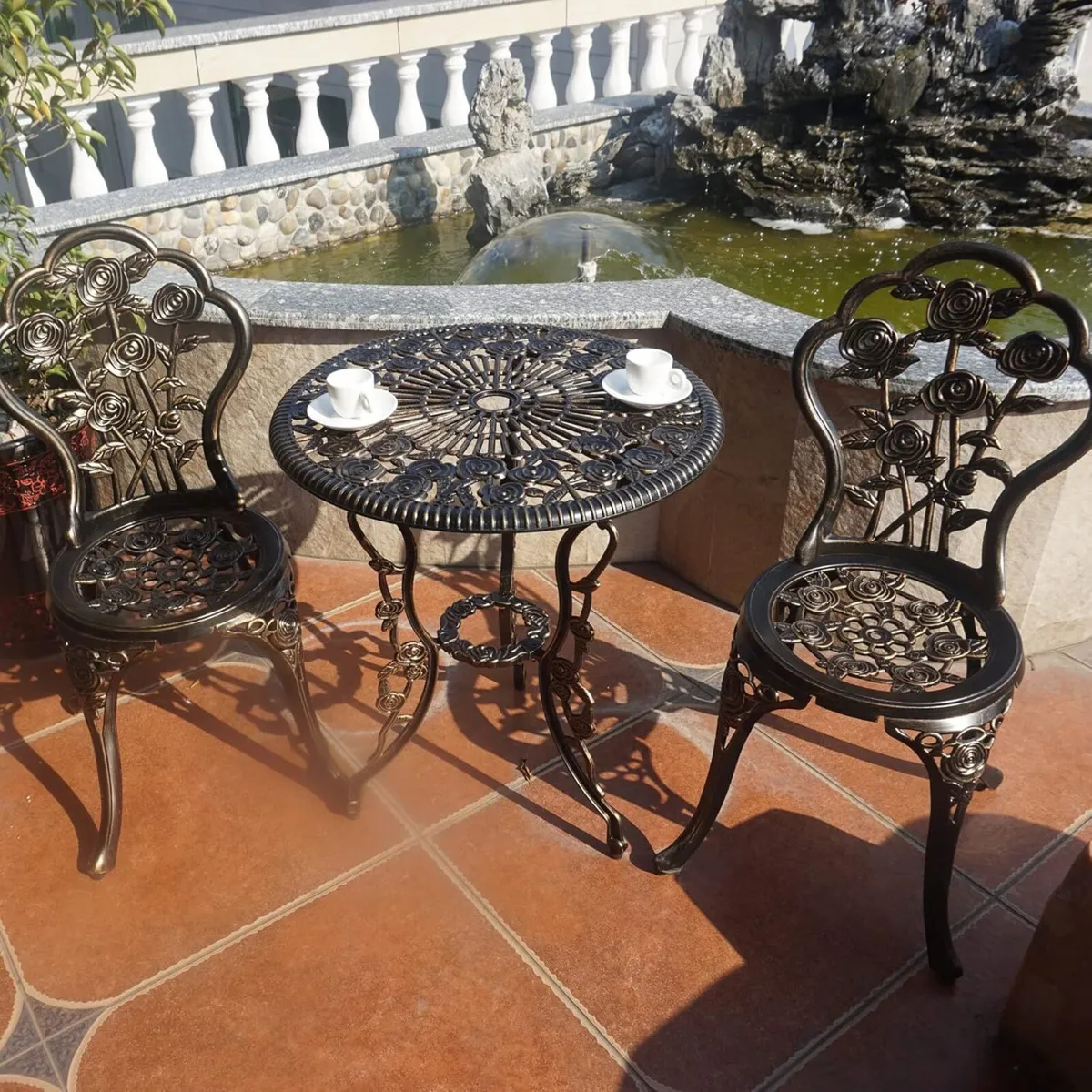 Outdoor Furniture Bistro Set with Rose Pattern 1 - Image 4