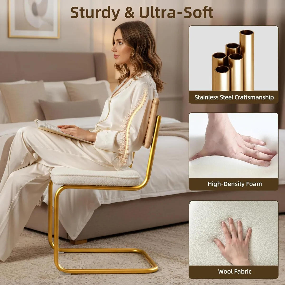 Fleece Dining Chairs Set of 2 Mid-Century Modern - Image 4