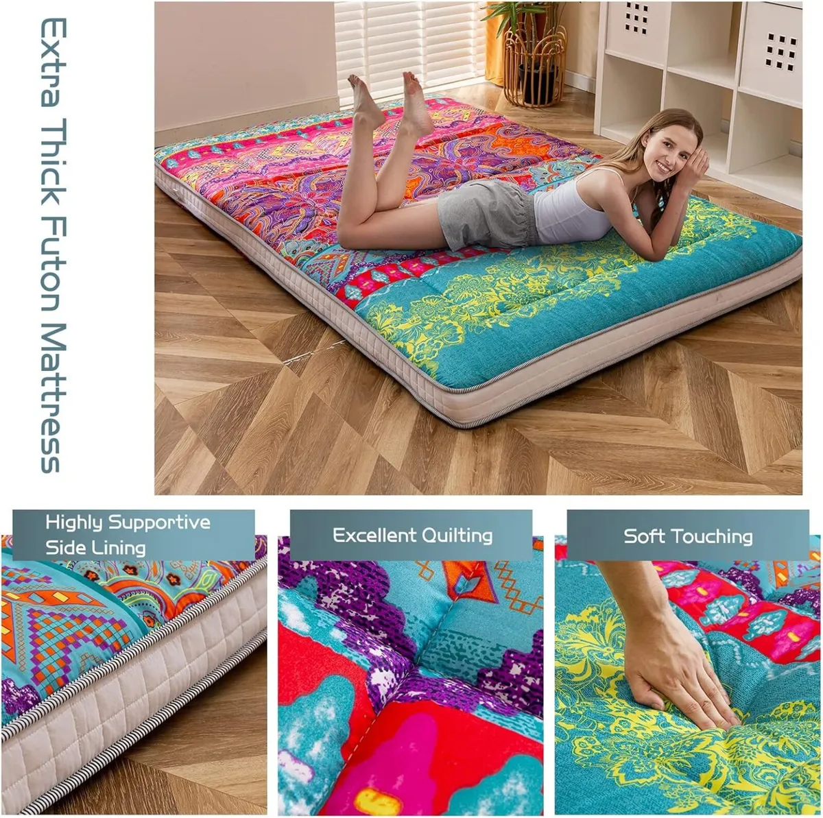 Bohemian Retro Floor Mattress Vintage Floral - Image 3