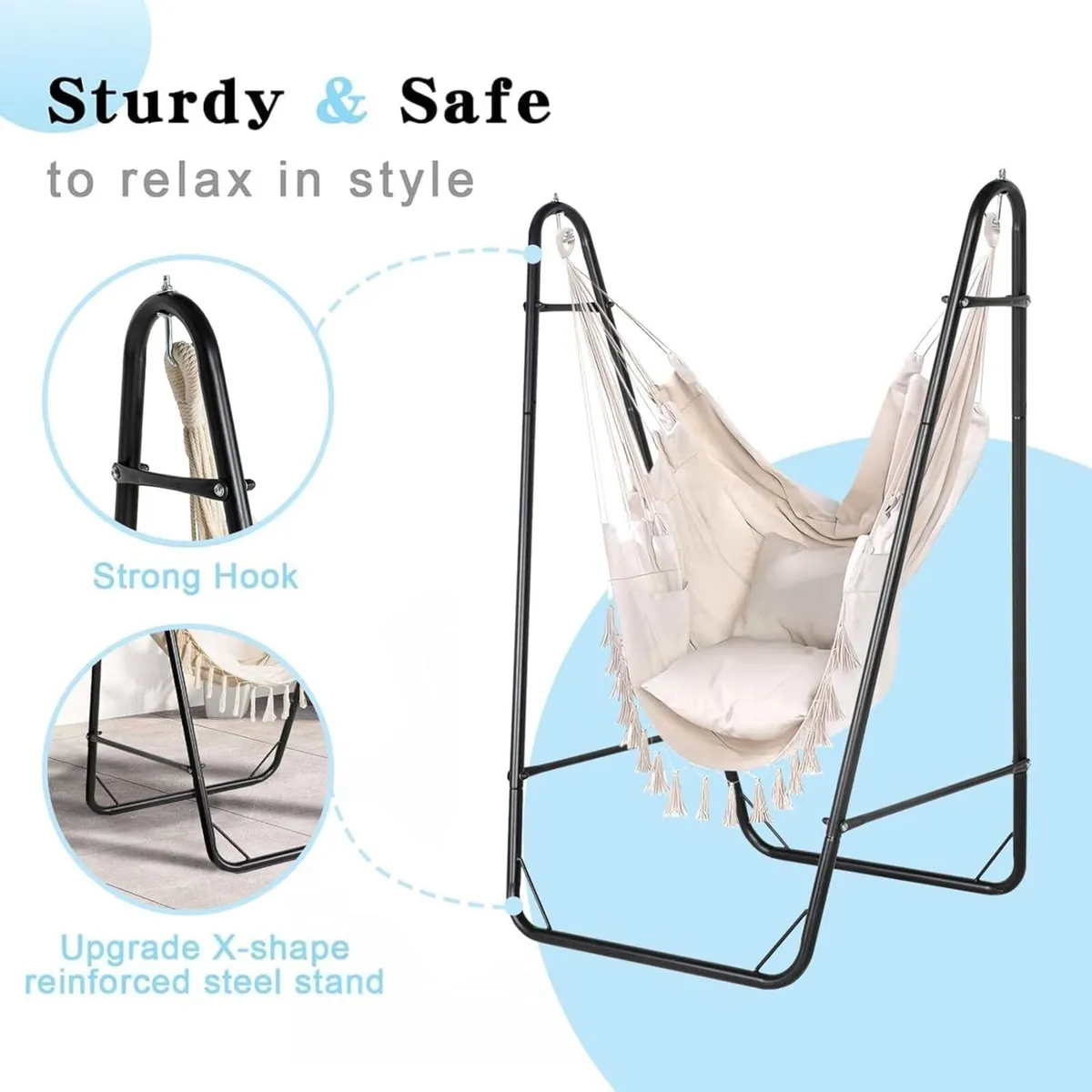 Heavy-Duty Hammock Chair with Stand Indoor - Image 4