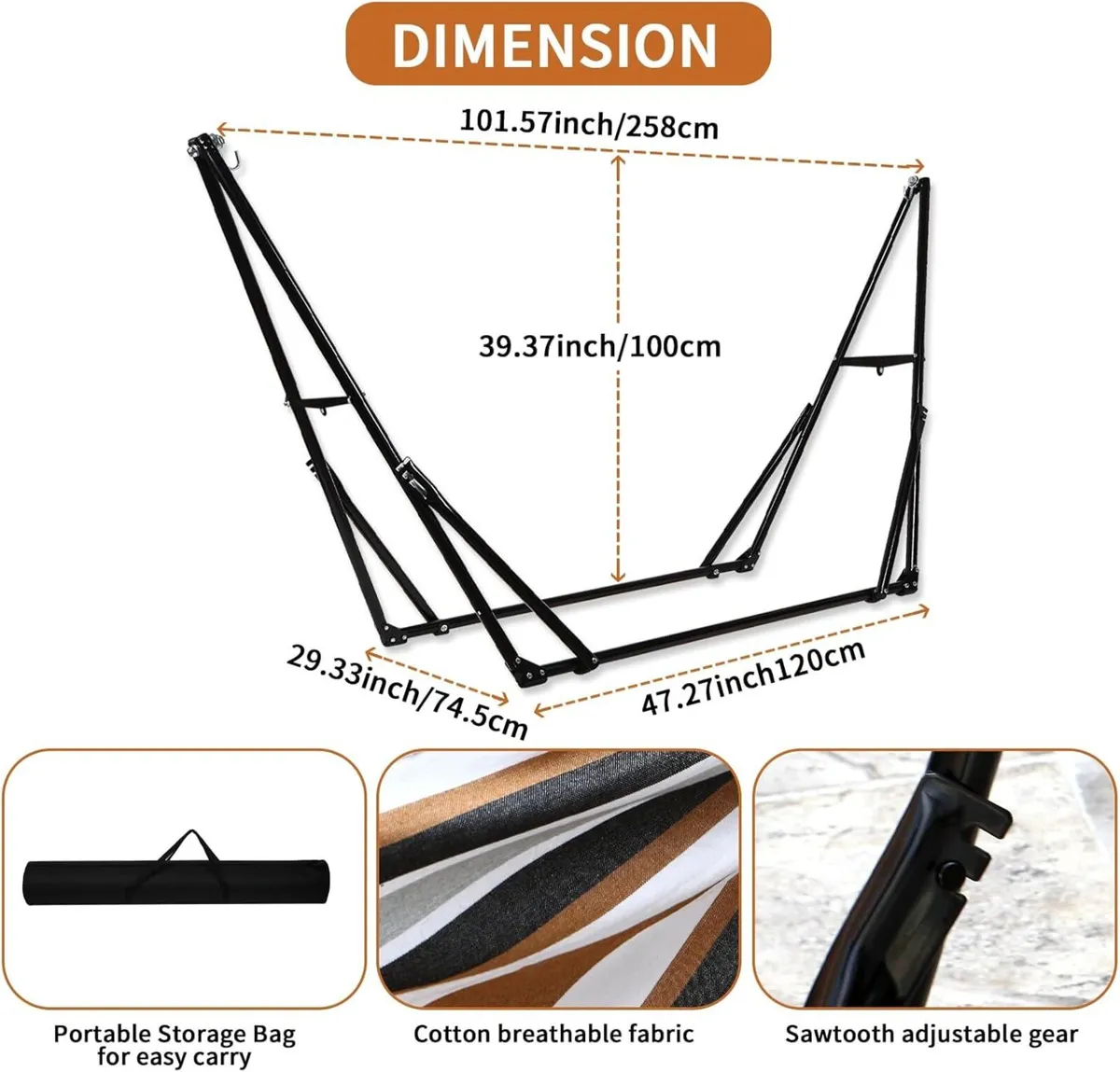 Hammock with stand Foldable Steel Frabic Tension - Image 2