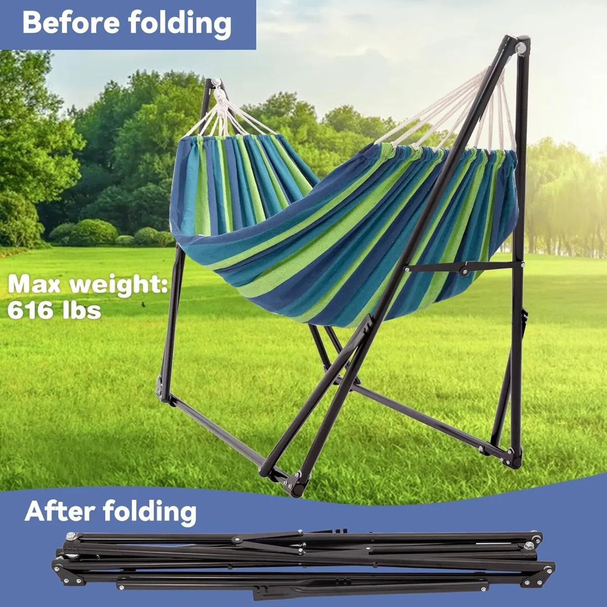 Hammock with stand Foldable Steel Frabic Tension - Image 4